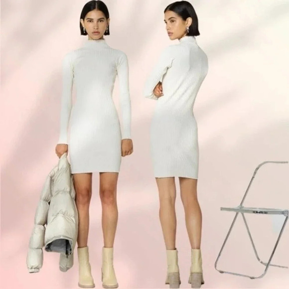 JOHN ELLIOTT GINZA RIb Long Sleeve Mock Mini Dress in Feather - Picture 3 of 15